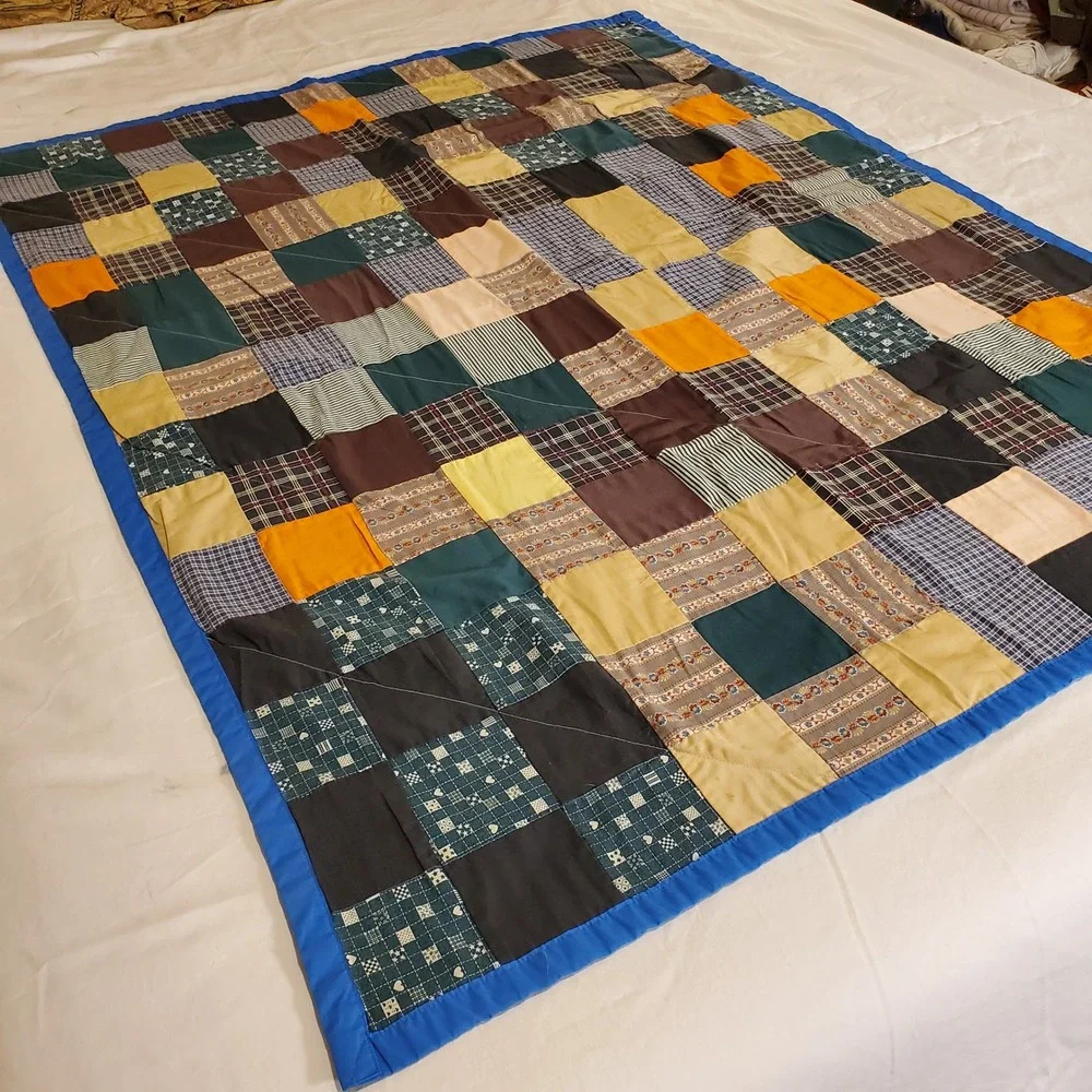 Handmade Patchwork Lap Quilt Plaid Floral Multi Color Farmhouse Throw 51x43